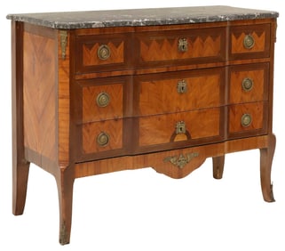 FRENCH TRANSITIONAL STYLE BREAKFRONT MARBLE-TOP COMMODE