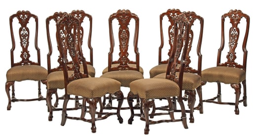(10) BAROQUE STYLE UPHOLSTERED MAHOGANY DINING CHAIRS