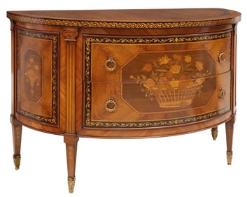 ITALIAN LOUIS XVI STYLE MARQUETRY-INLAID MAHOGANY DEMILUNE SIDEBOARD