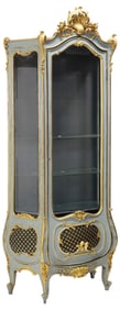 ITALIAN ROCOCO STYLE PARCEL-GILTWOOD PAINTED VITRINE/ DISPLAY CABINET
