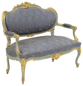 ITALIAN ROCOCO STYLE CARVED PARCEL-GILTWOOD & PAINTED SETTEE