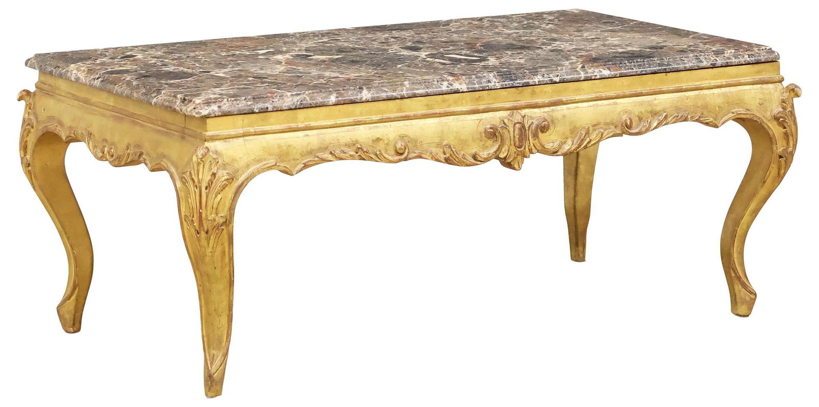 FRENCH LOUIS XV STYLE MARBLE-TOP GILTWOOD COFFEE TABLE (1 of 4)