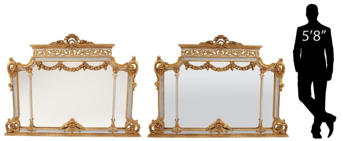 (2) LARGE LOUIS XVI STYLE PARCEL-GILT & PAINTED MIRRORS, 58" X 79"