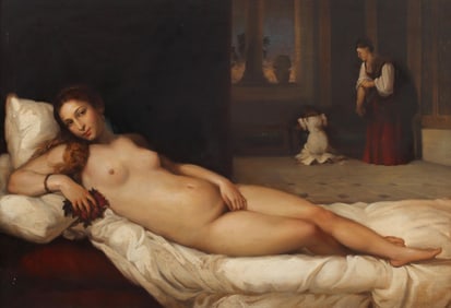FRAMED OIL ON CANVAS PAINTING VENUS OF URBINO AFTER TITIAN