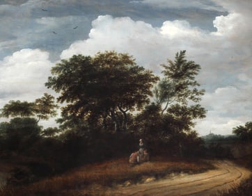 DUTCH SCHOOL (18TH C.) PAINTING ON CRADLED PANEL WOODED PATH