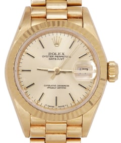 ESTATE ROLEX LADY DATEJUST PRESIDENT 18KT GOLD WATCH