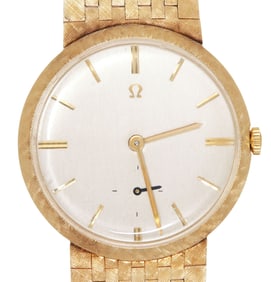 ESTATE OMEGA 14KT YELLOW GOLD FLORENTINE FINISH DRESS WATCH