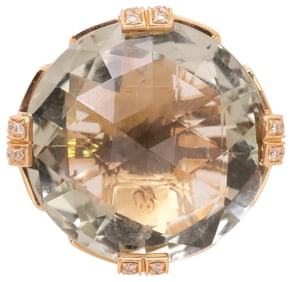 ESTATE BULGARI 'PARENTESI' 18KT GOLD PRASIOLITE & DIAMOND COCKTAIL RING