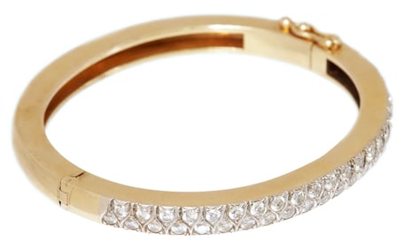 ESTATE 18KT YELLOW GOLD & 3.00 CTTW DIAMOND HINGED BANGLE BRACELET