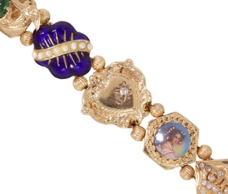 ESTATE 14KT YELLOW GOLD SLIDE CHARM BRACELET