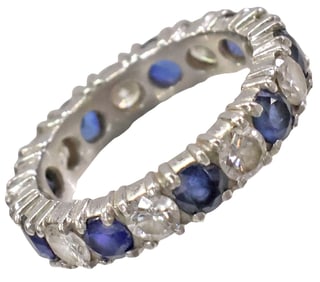 ESTATE PLATINUM SAPPHIRE & 1.50CTTW DIAMOND ETERNITY RING