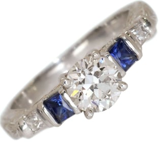 ESTATE ART DECO STYLE PLATINUM & 1.07CTTW DIAMOND ENGAGEMENT RING