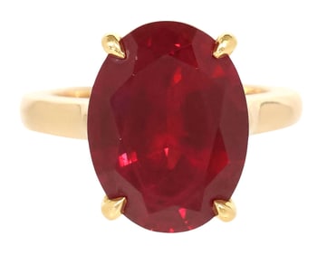 ESTATE 18KT YELLOW GOLD & 12.50CT SYNTHETIC RUBY RING