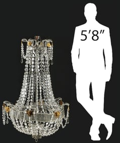 EMPIRE STYLE ORMOLU & CRYSTAL SAC-A-PEARL SIX-LIGHT CHANDELIER, 54"H