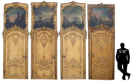 (4) MONUMENTAL ROCOCO PERIOD PARCEL-GILT & PAINTED ARCHITECTURAL DOORS, 149"H
