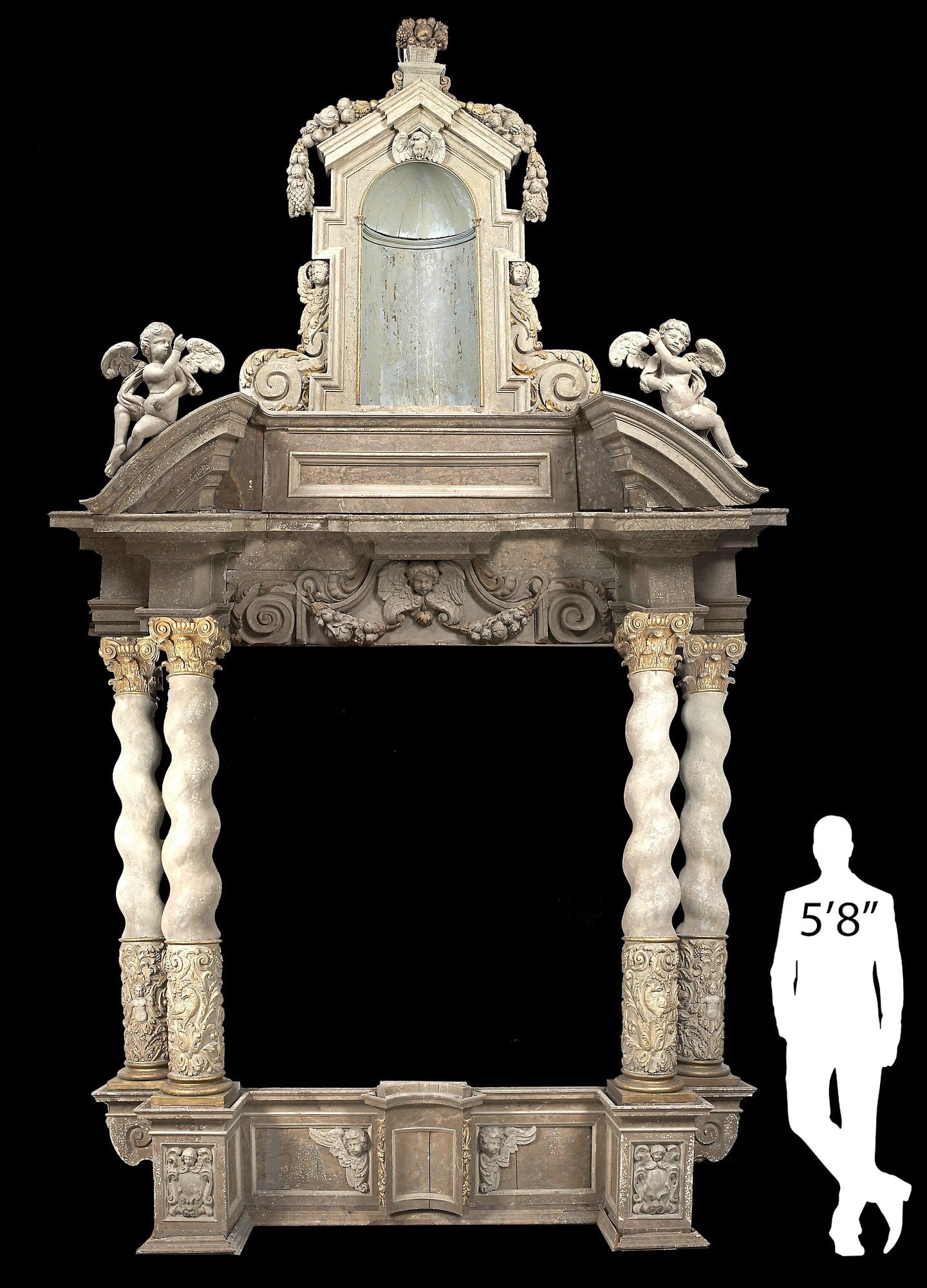 EXTRAORDINARY CONTINENTAL PARCEL-GILT ARCHITECTURAL BALDACHIN ALTAR SURROUND, 273"H (1 of 13)