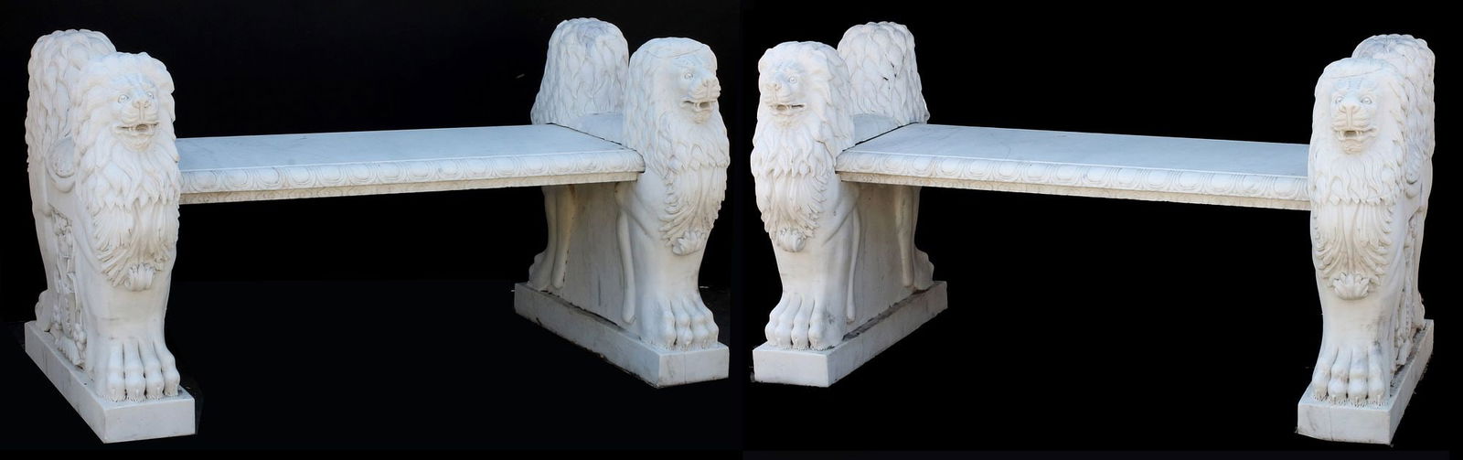 (2) RENAISSANCE STYLE WHITE MARBLE LION GARDEN BENCHES (1 of 7)
