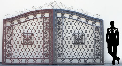 (2) MONUMENTAL CAST IRON ARCHITECTURAL ESTATE GATES, 100" X 157"