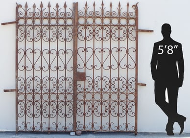 FRENCH ARCHITECTURAL WROUGHT IRON 2-PART ESTATE GATE, 91"H