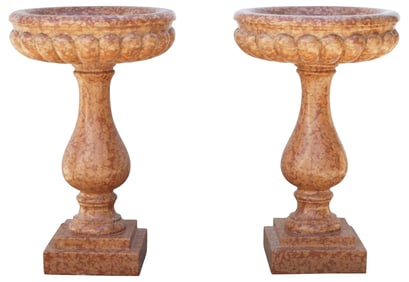 (2) CLASSICAL STYLE MARBLE PEDESTAL PLANTERS OR FONTS, 42.5"