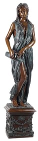 LIFE-SIZE PATINATED BRONZE FIGURAL FEMALE WATER BEARER SCULPTURE,  77"