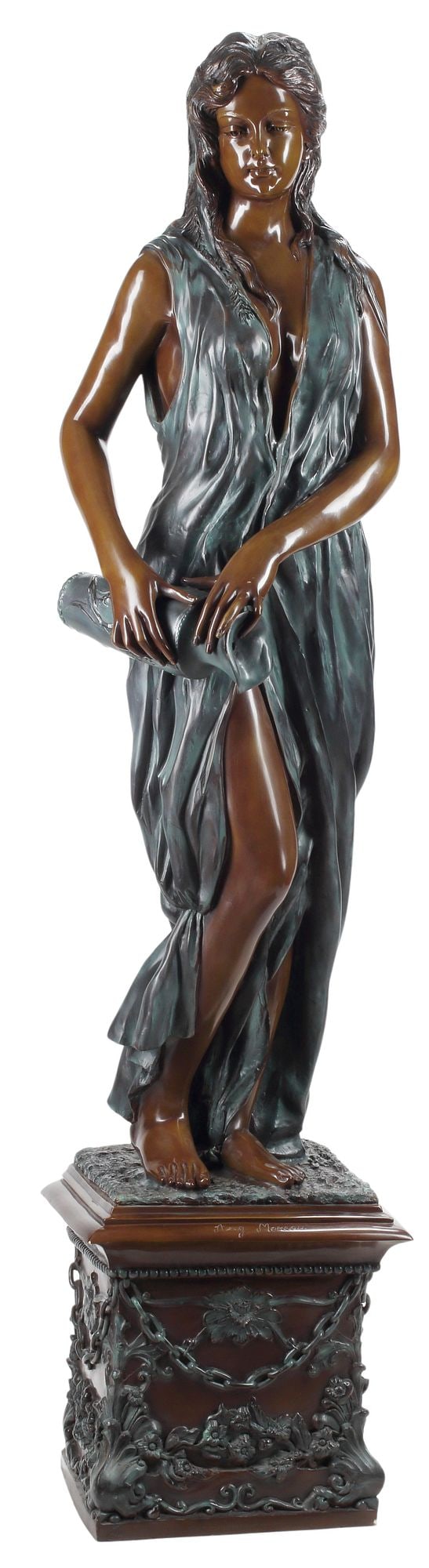 LIFE-SIZE PATINATED BRONZE FIGURAL FEMALE WATER BEARER SCULPTURE,  77" (1 of 6)