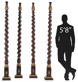 (4) ARCHITECTURAL PARCEL-GILT WOOD SOLOMONIC COLUMNS