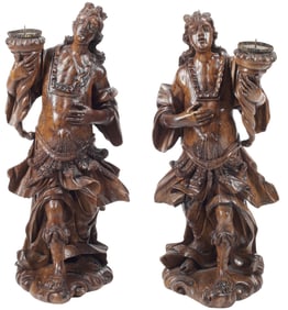 (2) ITALIAN CARVED ARCHANGEL FIGURAL TORCHERES, 17TH C., 32"H