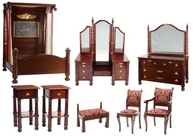 (8) FINE EGYPTIAN REVIVAL BRONZE-MOUNTED MAHOGANY BEDROOM SUITE