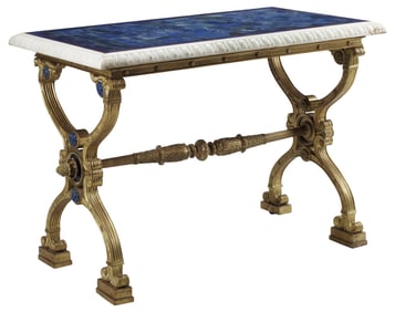 IMPRESSIVE NEOCLASSICAL STYLE GILT-BRONZE LAPIS & MARBLE CENTER TABLE