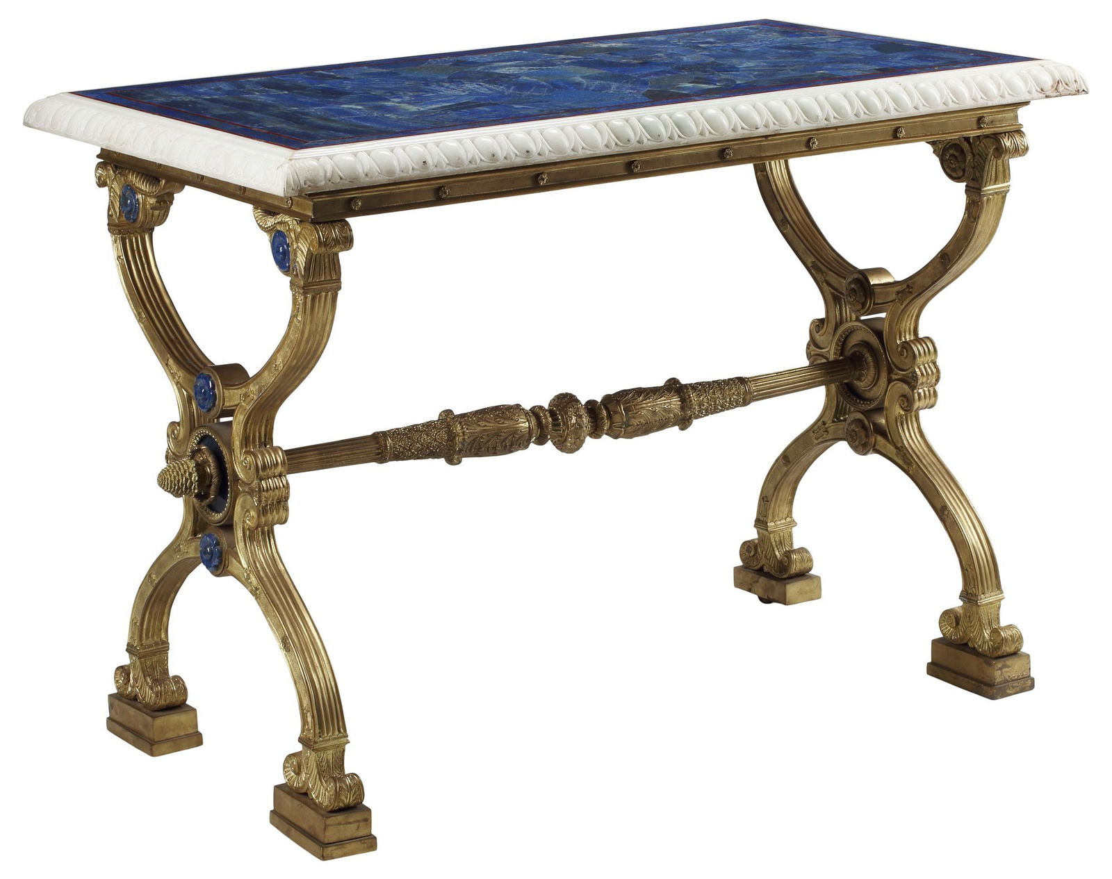 IMPRESSIVE NEOCLASSICAL STYLE GILT-BRONZE LAPIS & MARBLE CENTER TABLE (1 of 6)