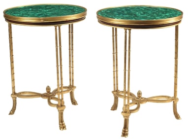 (2) NEOCLASSICAL STYLE MALACHITE INLAID ORMOLU GUERIDONS