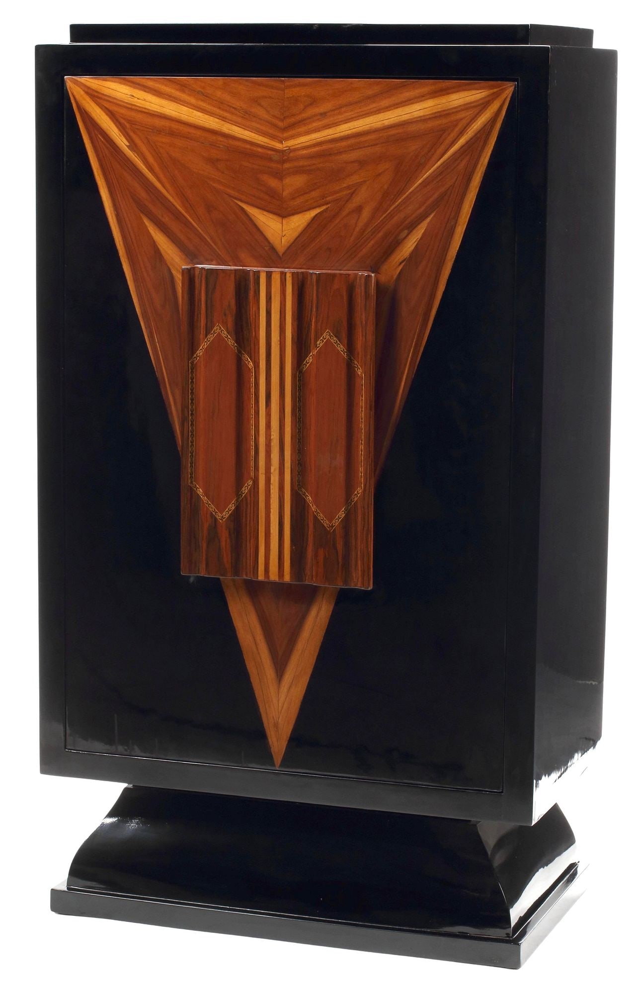 ART DECO STYLE INLAID REVOLVING DOOR BAR CABINET (1 of 5)