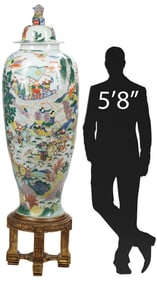 MONUMENTAL CHINESE EXPORT STYLE PORCELAIN VASE ON STAND, 83"H