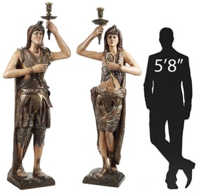 (2) LIFE-SIZE EGYPTIANESQUE POLYCHROME FIGURAL TORCHIERES, 81"H