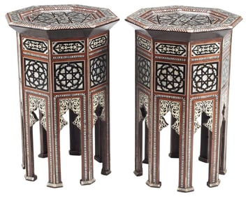 (2) MOORISH STYLE SHELL-INLAID OCTAGONAL SIDE TABLES