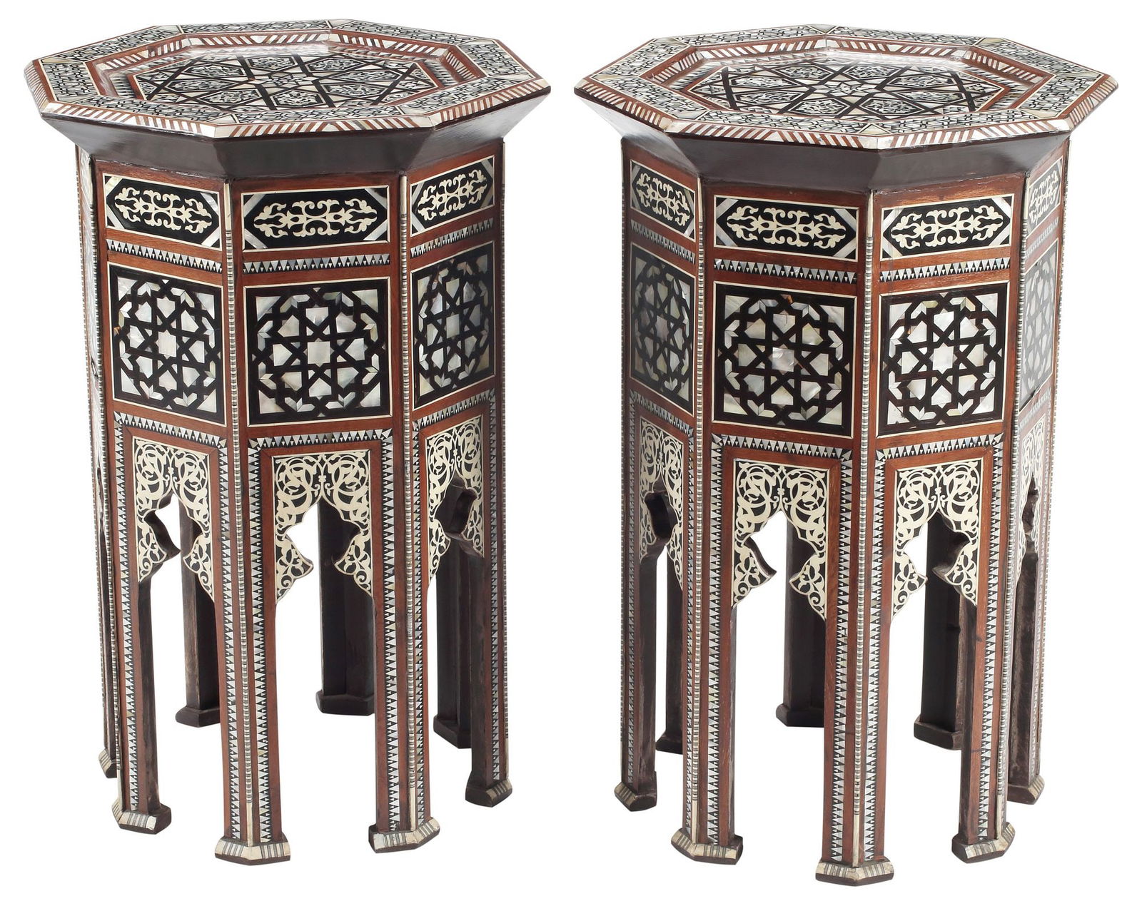(2) MOORISH STYLE SHELL-INLAID OCTAGONAL SIDE TABLES (1 of 4)