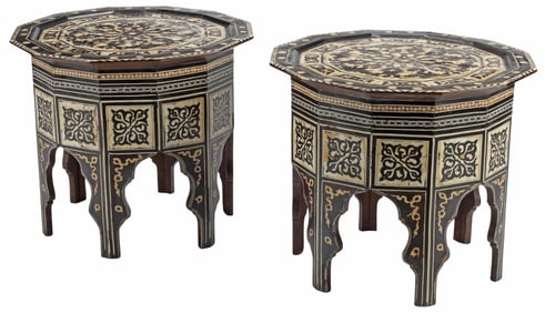 (2) MOORISH STYLE INLAID DODECAGONAL SIDE TABLES