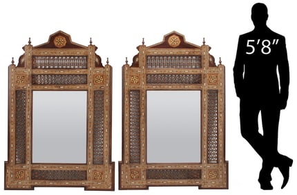 (2) LARGE MOORISH STYLE INLAID ARABESQUE MIRRORS, 60" X 37"