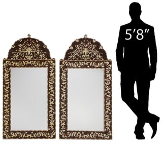 (2) IBERIAN BONE & SHELL-INLAID FLORAL WALL MIRRORS, 47"H