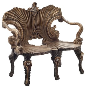 VENETIAN STYLE CARVED 'GROTTO' TWO-SEAT SETTEE