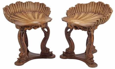 (2) VENETIAN STYLE PARCEL-GILT SHELL-FORM 'GROTTO' CHAIRS