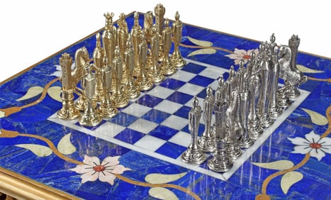 LOUIS XVI STYLE LAPIS LAZULI PIETRA DURA & GILTWOOD GAMES TABLE