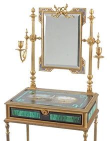 ITALIAN ORMOLU & MICROMOSAIC-INLAID 3-TIER MIRRORED VANITY TABLE