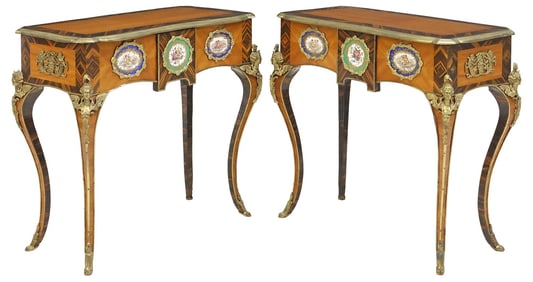 (2) LOUIS XV STYLE PORCELAIN & ORMOLU-MOUNTED TABLES