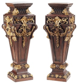 (2) BAROQUE STYLE PARCEL-GILT PEDESTALS WITH MARBLE TOPS