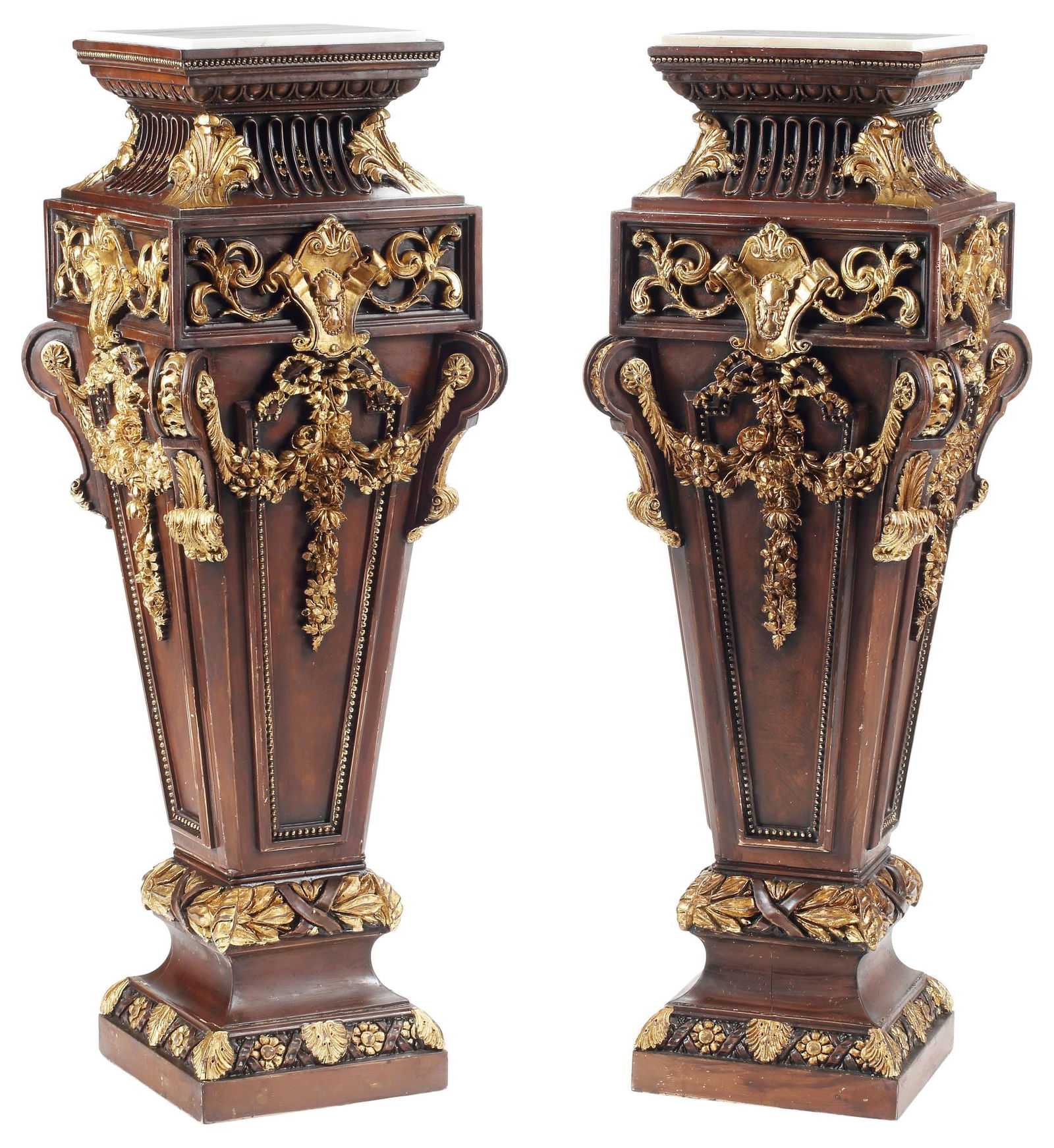 (2) BAROQUE STYLE PARCEL-GILT PEDESTALS WITH MARBLE TOPS (1 of 6)