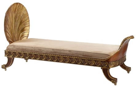 ITALIAN GROTTO STYLE PARCEL-GILT CARVED WALNUT DAYBED