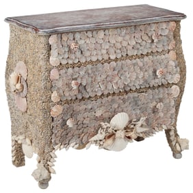PETITE SHELL-ENCRUSTED BOMBE COMMODE IN THE STYLE OF ANTONY REDMILE