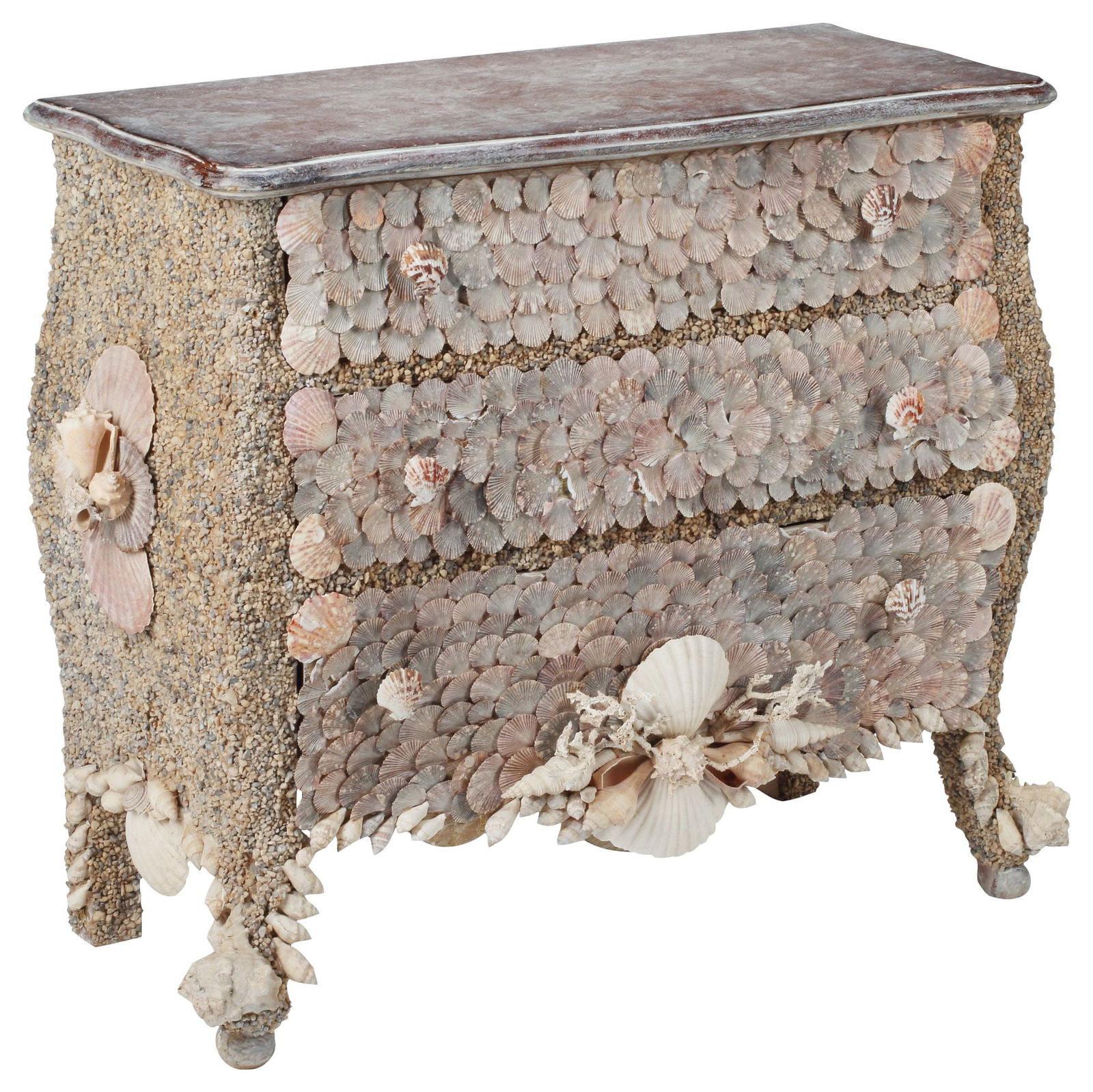 PETITE SHELL-ENCRUSTED BOMBE COMMODE IN THE STYLE OF ANTONY REDMILE (1 of 6)